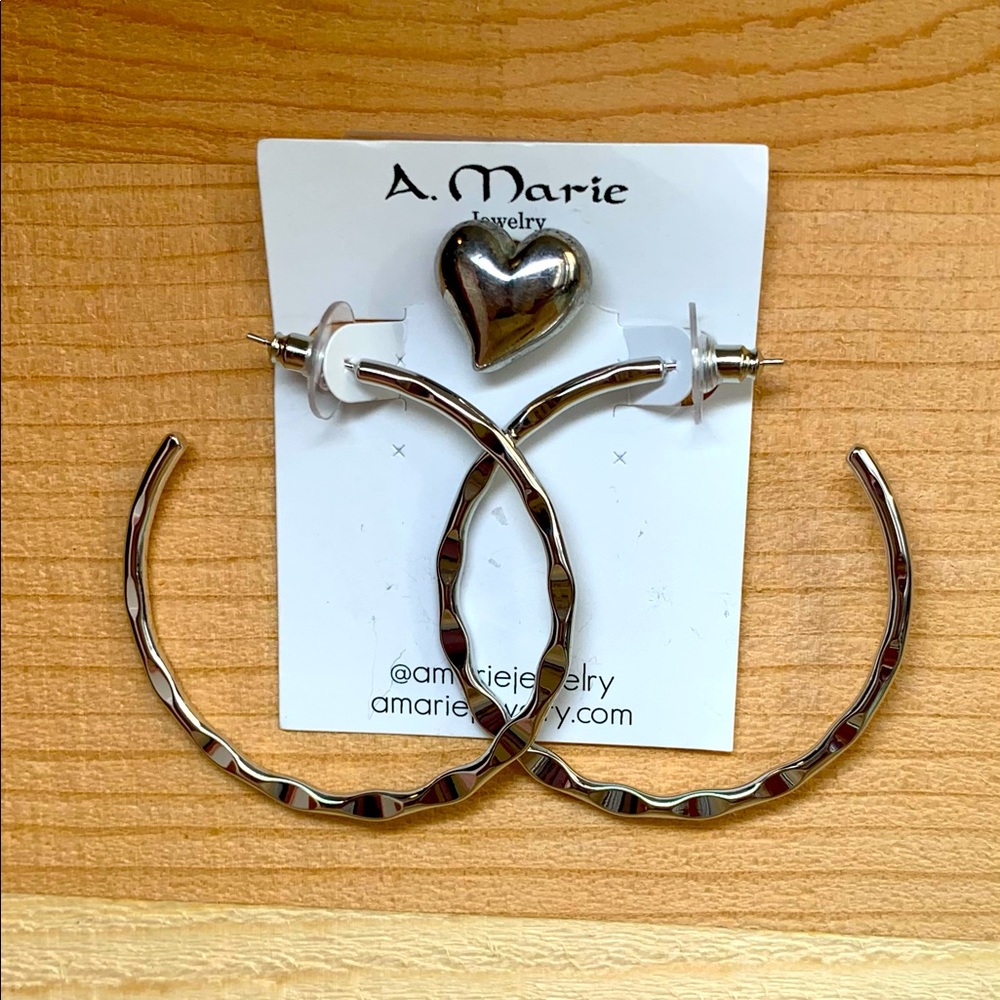 A. Marie Jewlery-Silver Hoop Pierced Earrings